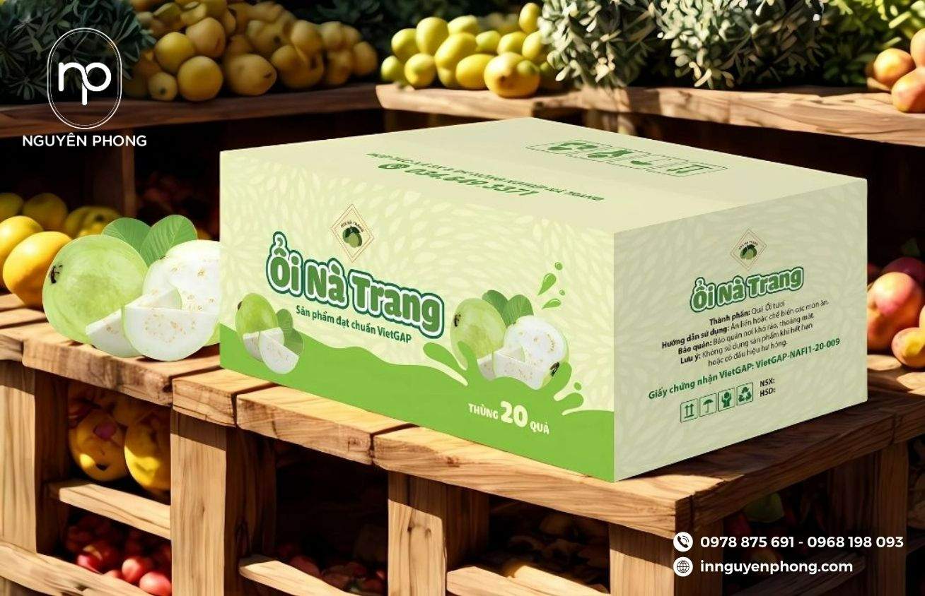 Thùng carton đựng ổi in logo thương hiệu